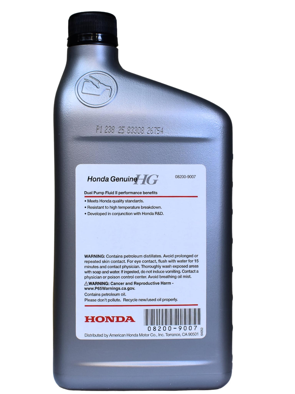 Honda close-up of label and fluid clarity highlighting Honda compatibility