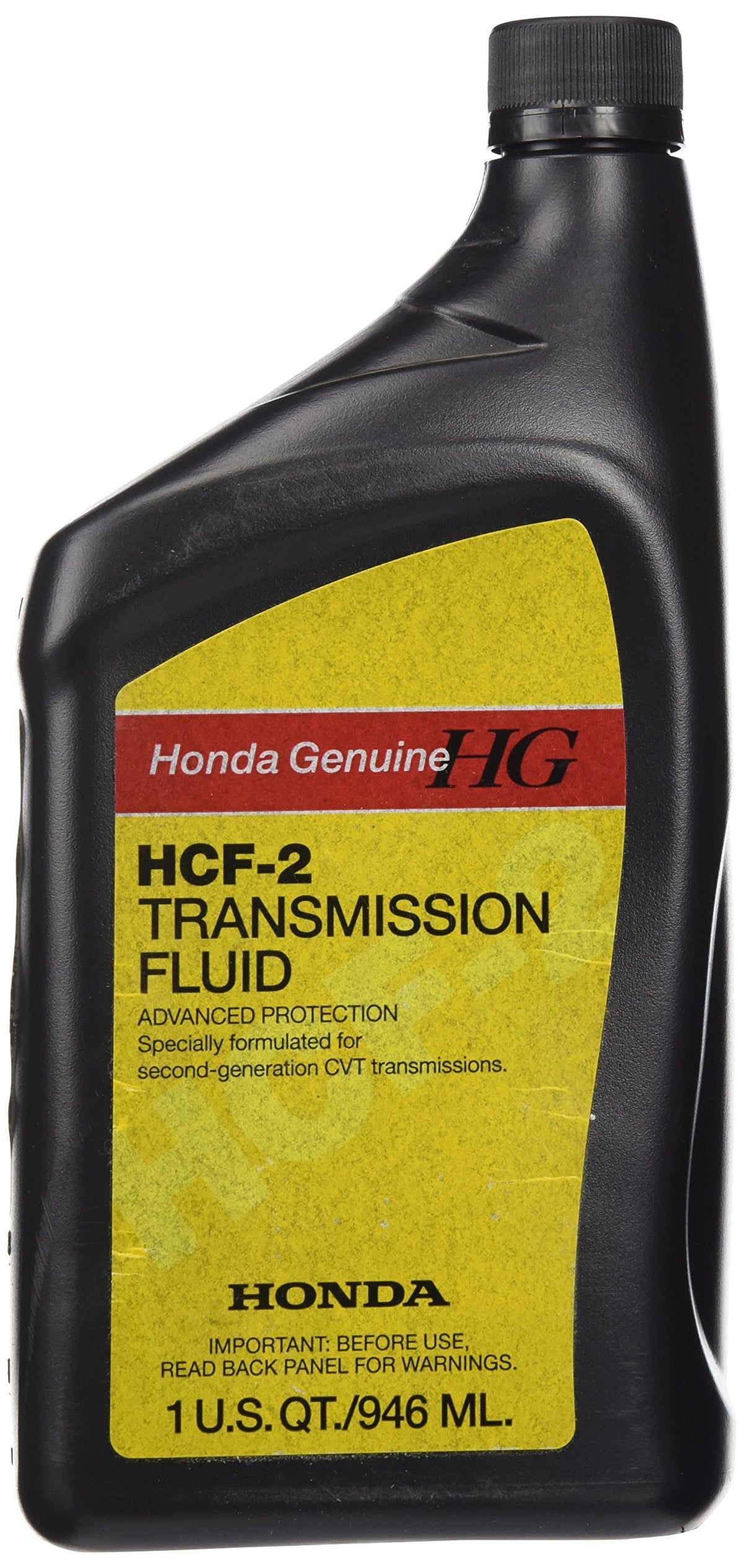 Honda genuine HCF-2 front bottle showing part number and clear identification benefit