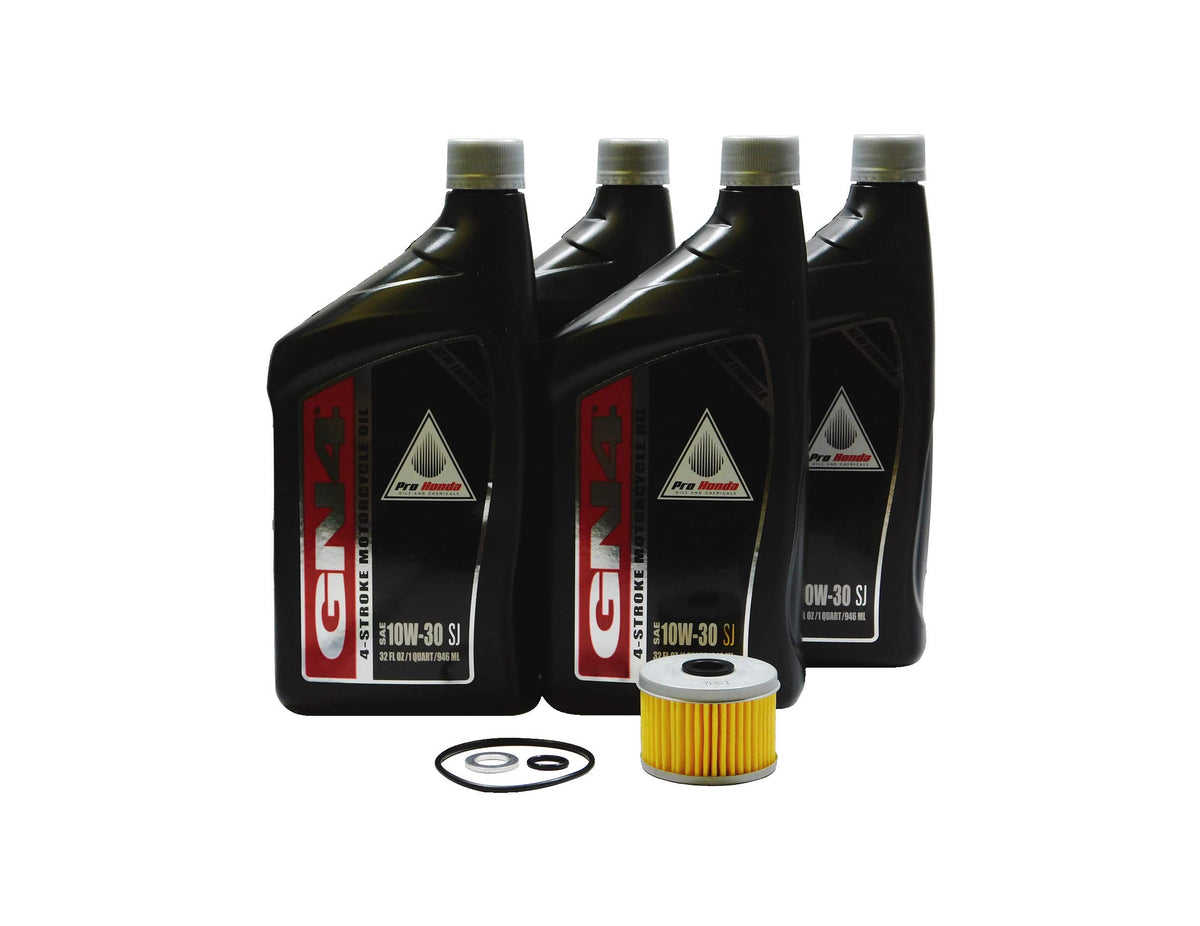 Honda oil change kit front view showing bottles, filter, O-rings and washer benefits reliability