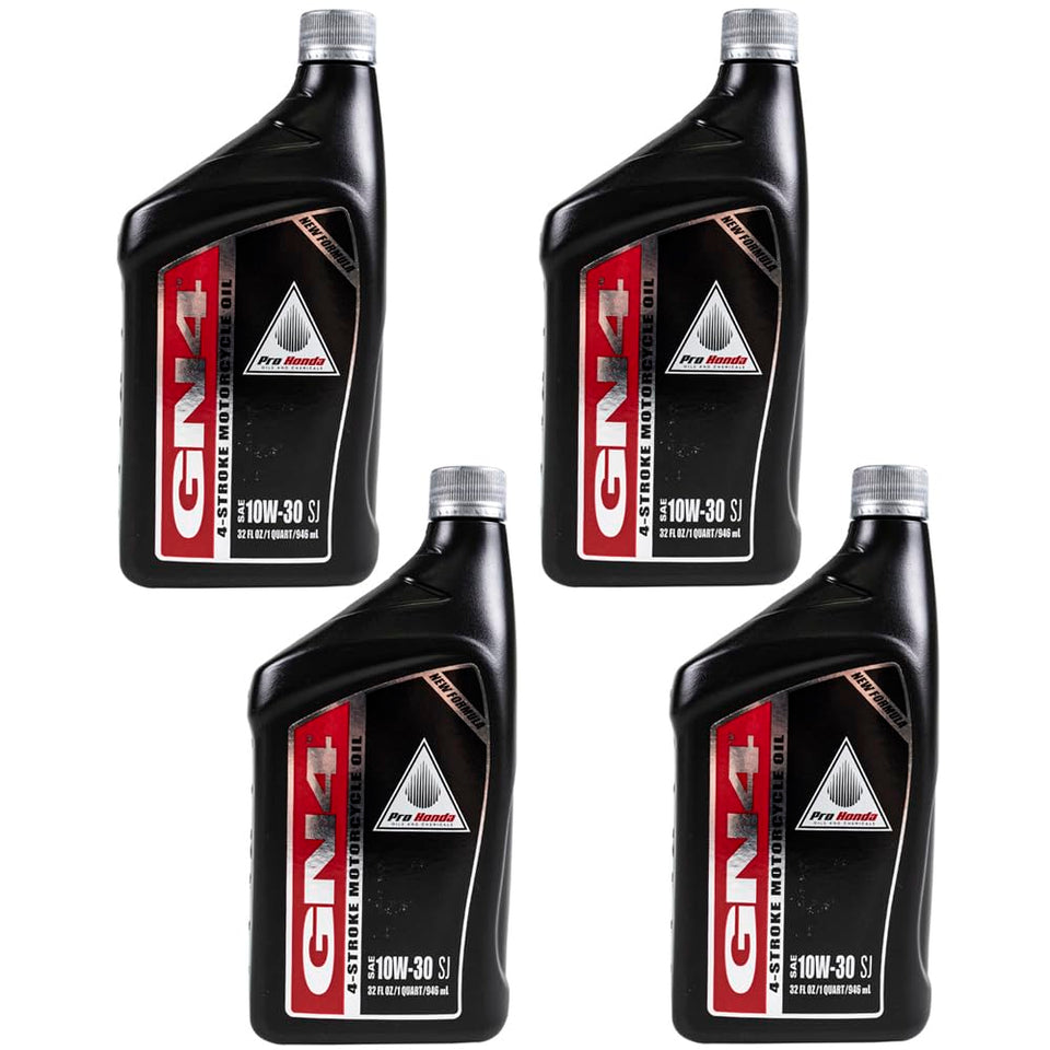 Honda GN4 10W-30 front packaging showing four sealed quarts, ensuring correct OEM oil