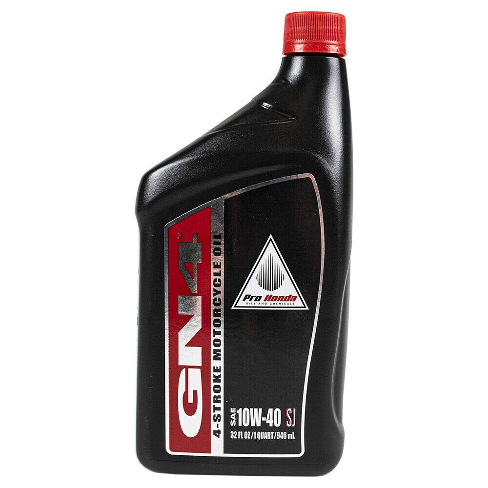 Honda GN4 close-up label highlighting part number and oil grade benefits