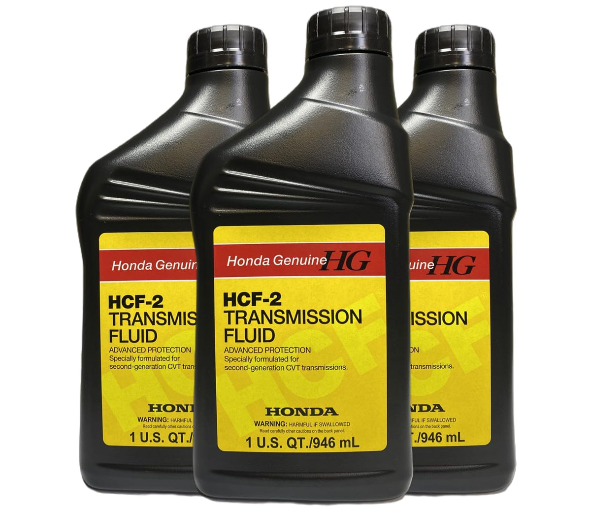 Honda HCF-2 bottle front label showing genuine fluid for correct fit