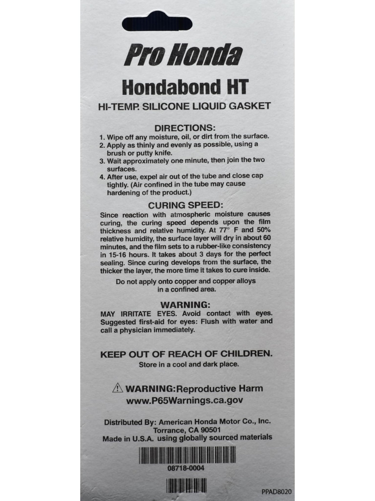 Honda Hondabond HT packaging label with part number for correct product identification