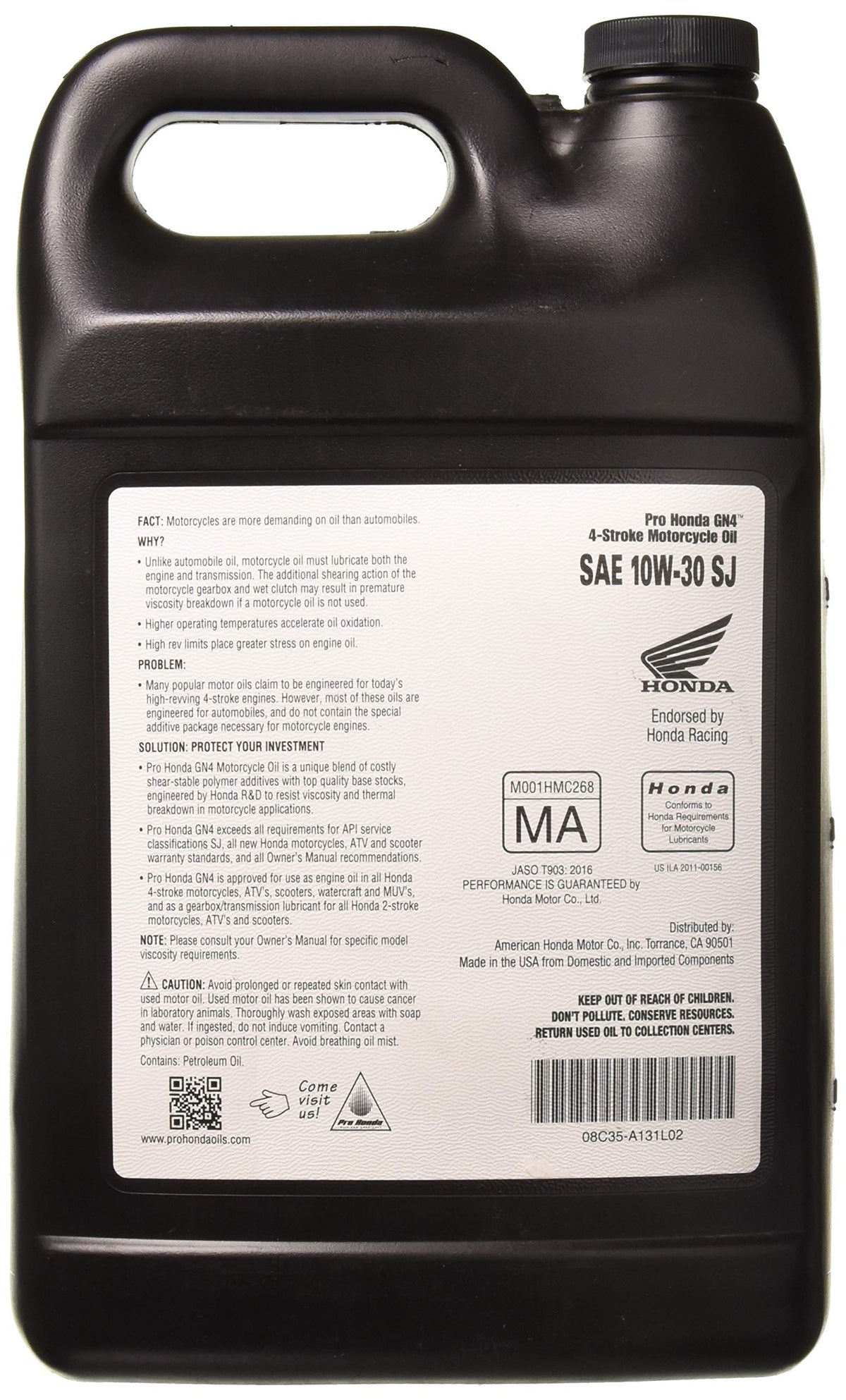 Honda Pro GN4 label close-up highlighting specification and Honda-approved performance