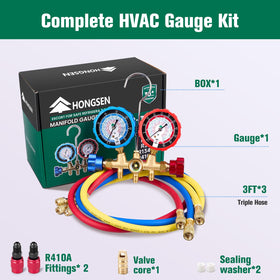 hongsen tri-color 3ft hoses ready for charging vacuum and service tasks