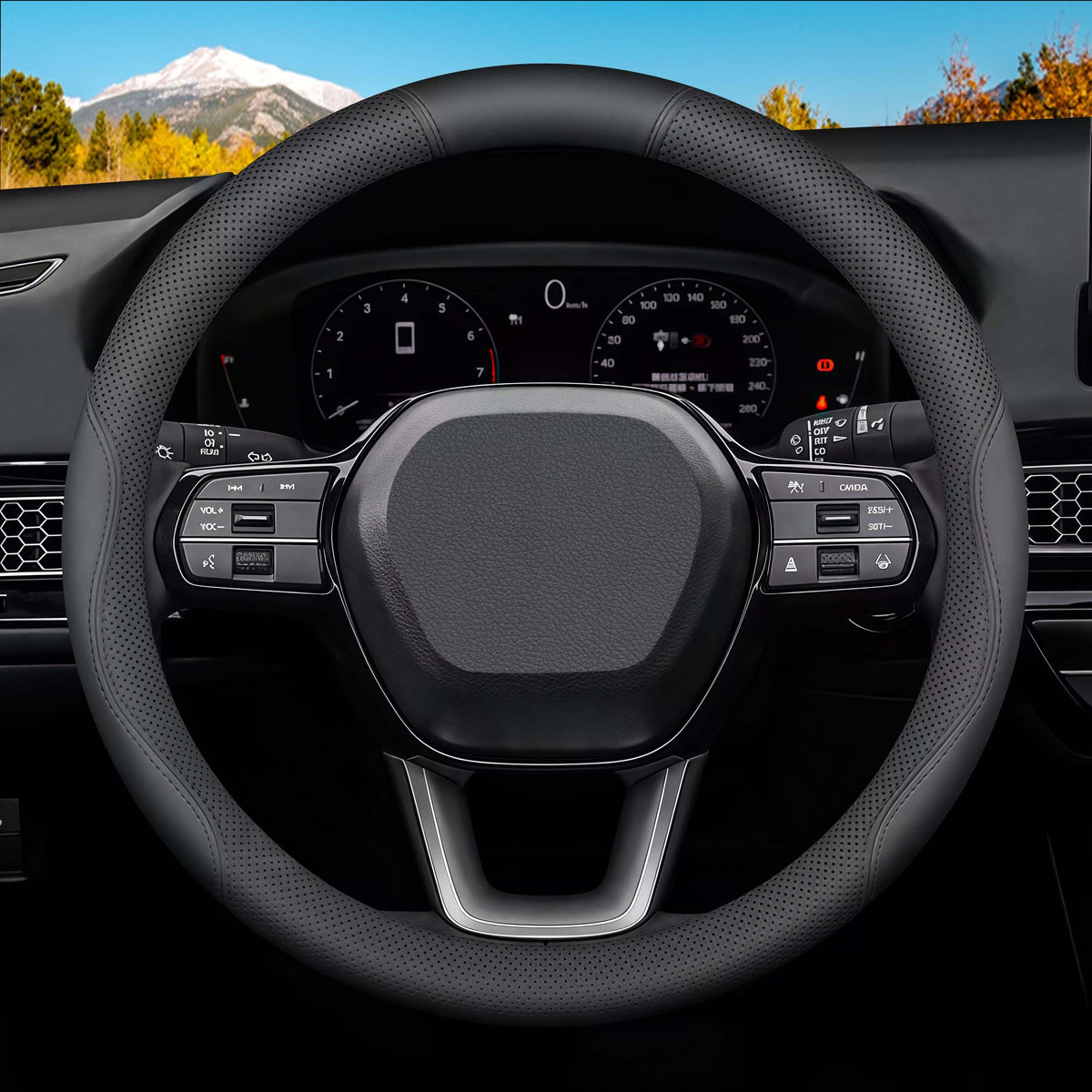 HONQIRAX front view on steering wheel showing sleek black finish and improved grip