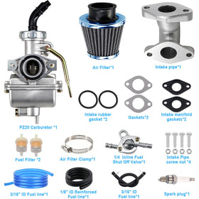 HOOAI carburetor beside a ruler illustrating compact size and compatibility