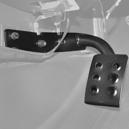 Hooke Road dead pedal front view showing sturdy metal construction and clean design benefit