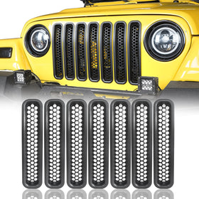 Hooke Road front grille assembled on Jeep showing sleek updated face and protection