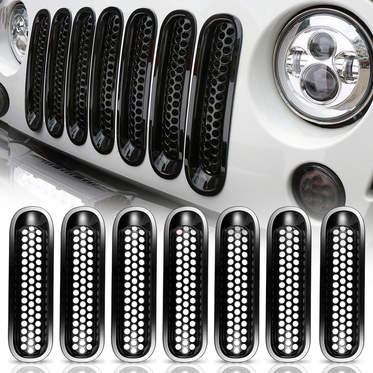 Hooke Road front grille overview showing full mesh insert and sleek gloss finish benefit