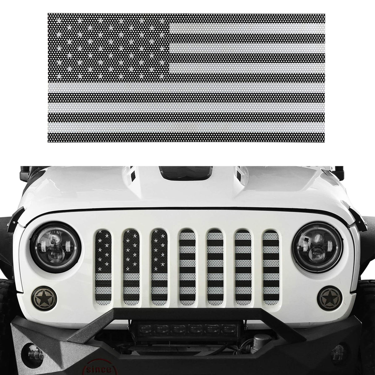Hooke Road grille insert front view showing Old Glory design and durable protection