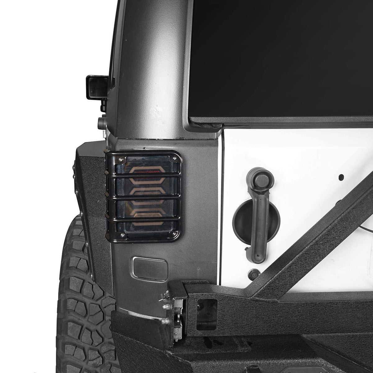 Hooke Road on Jeep back in trail setting showing taillight protection during off-road use