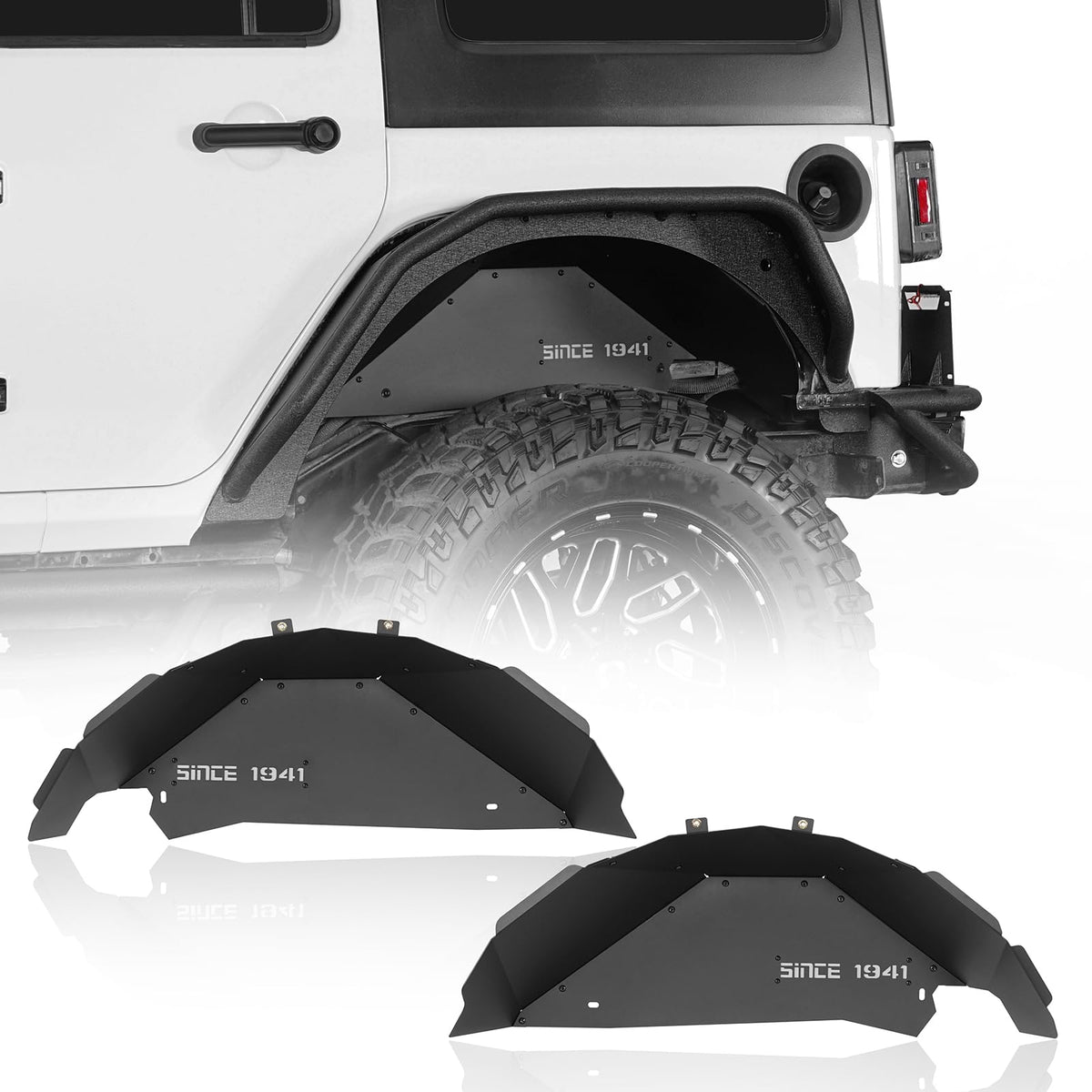 Hooke Road front view of rear inner fender liner showing fit and protection