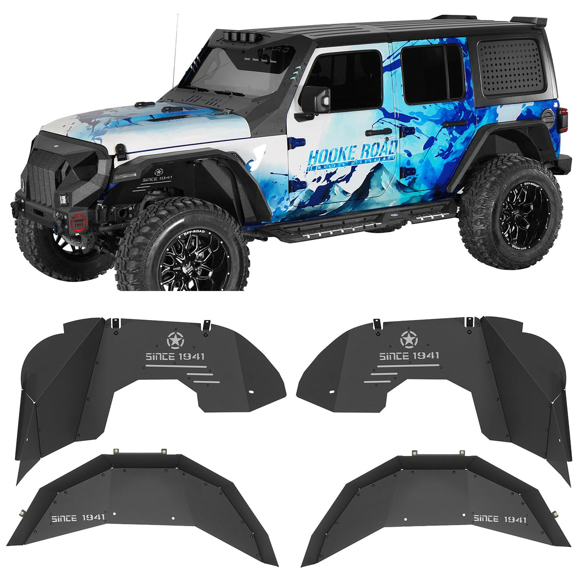 Hooke Road front liner packaging showing complete 4-piece set and weight benefit