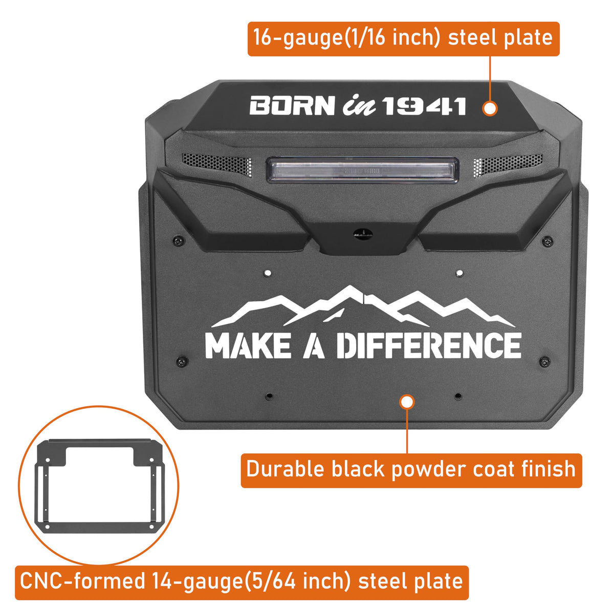 Hooke Road powder coat texture detail showing durable finish resisting chips and rust