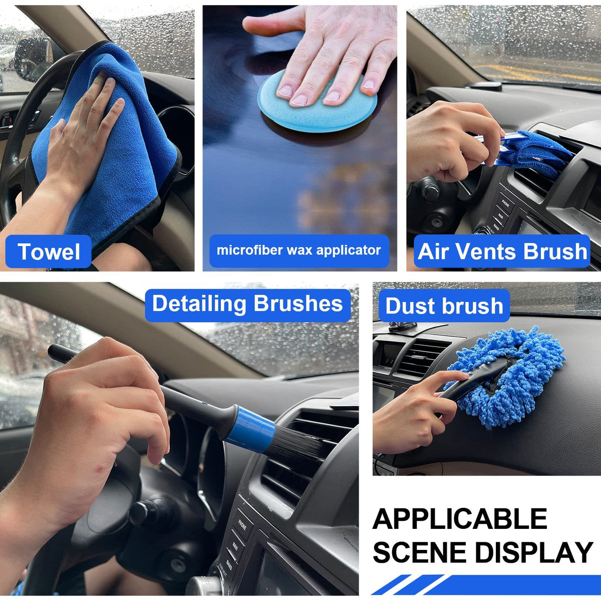 HORDALOR detailing brushes set cleaning vents and seams for precise interior care