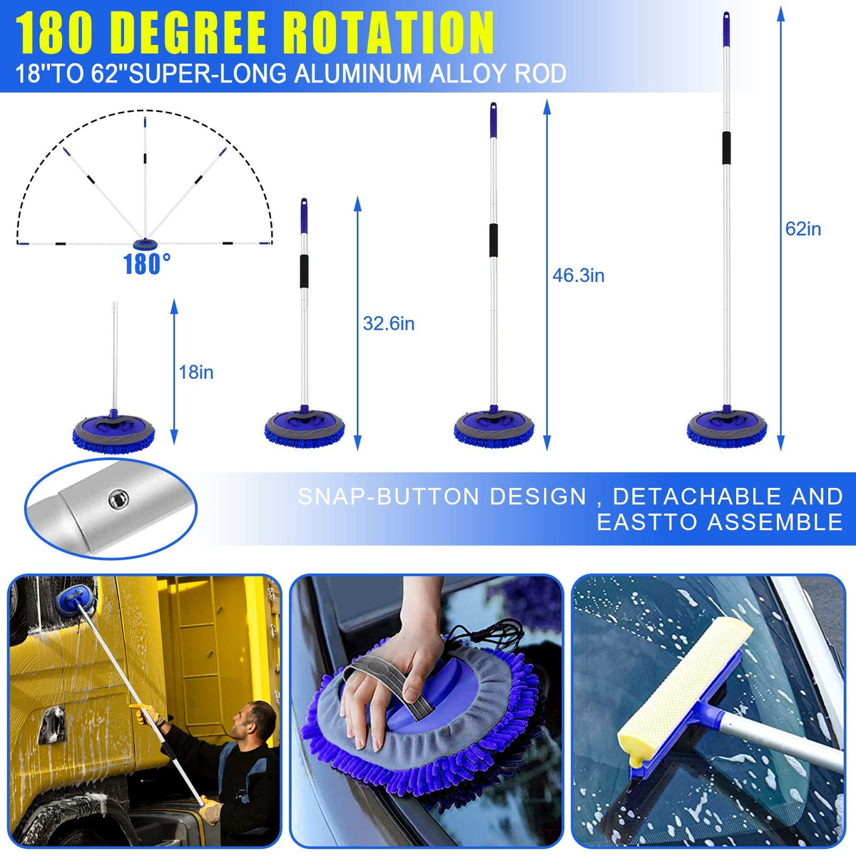 HORDALOR extendable 62-inch brush assembled on car roof provides safer high-area cleaning