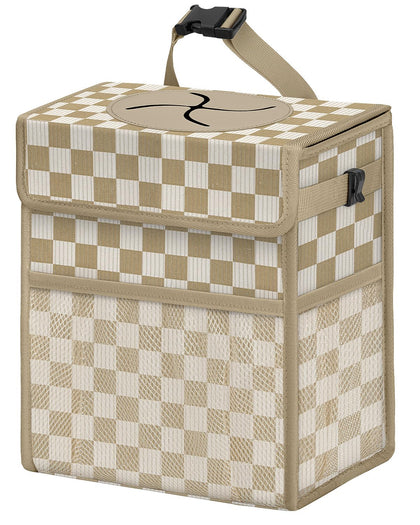 HORJONES corduroy car trash can front view showing lid and neat design benefit keeps cabin tidy
