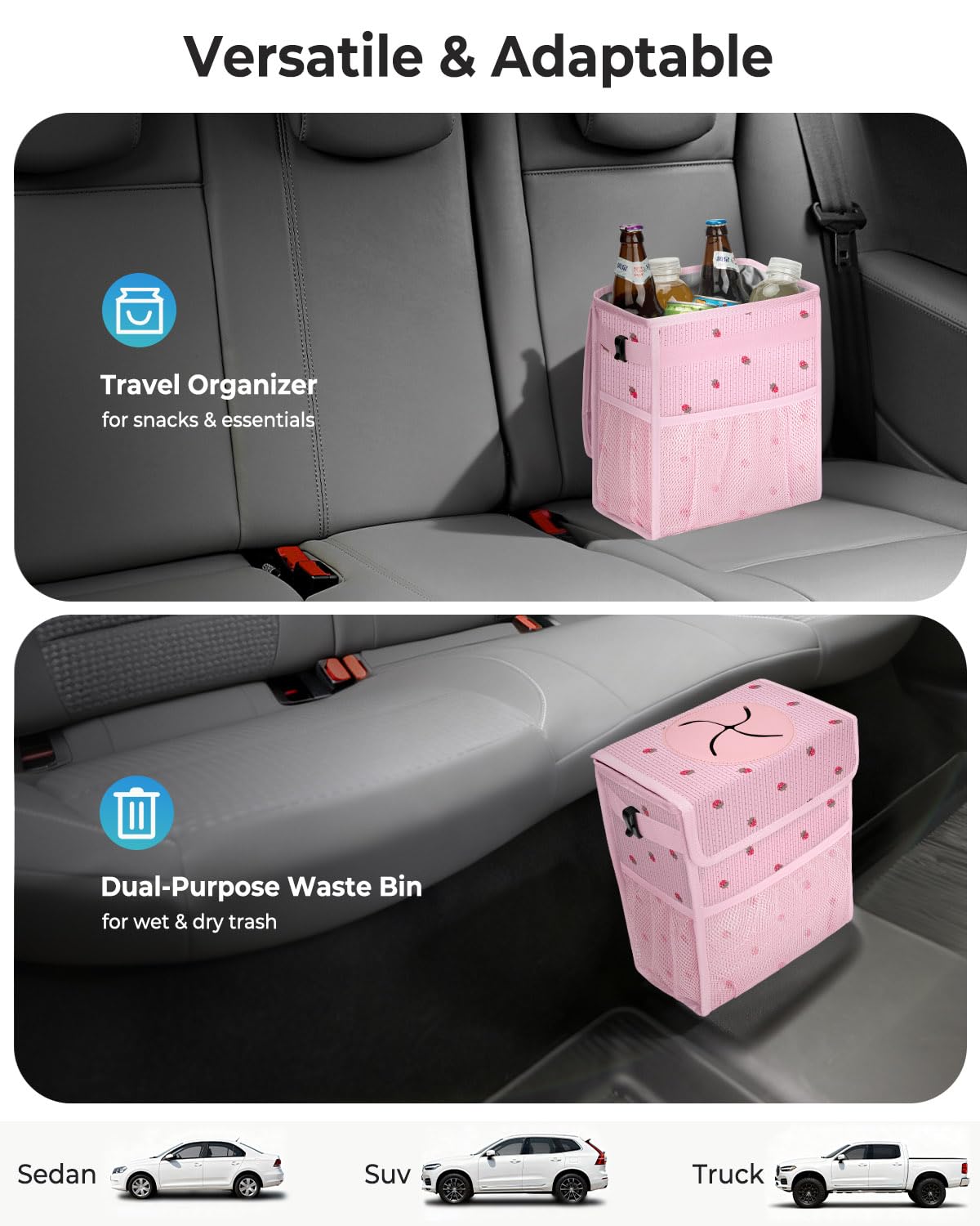 HORJONES hanging from headrest demonstrating easy access and secure fit