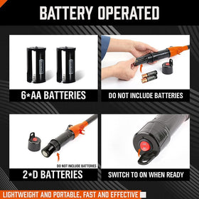 HORUSDY battery compartment detail illustrating correct battery orientation for safety