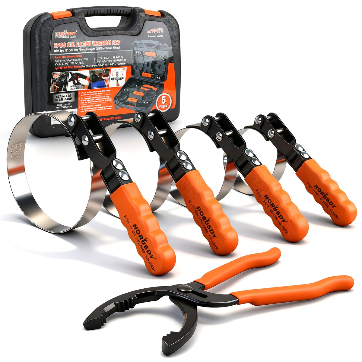 HORUSDY front view of 5-piece wrench set showing compact organized kit for quick access