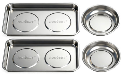 HORUSDY front view of 4-piece magnetic tray set showing sizes and finish, keeps parts organized