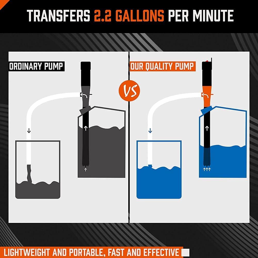 HORUSDY pump in use refueling a lawnmower for fast cordless transfers