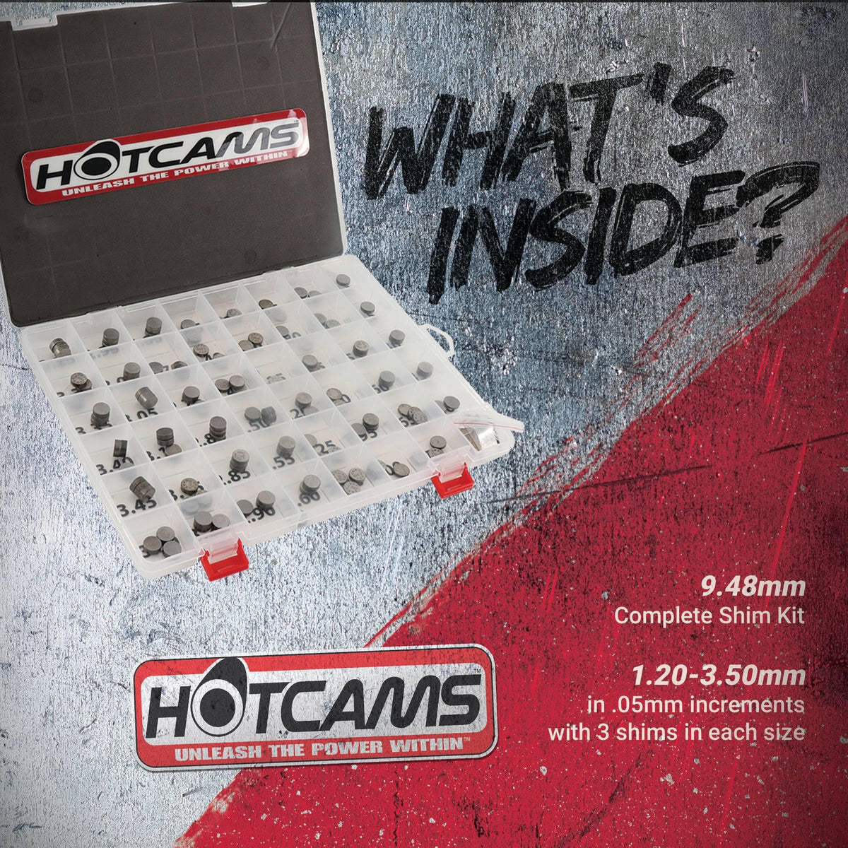 Hot Cams shim stack detail showing precise thickness increments