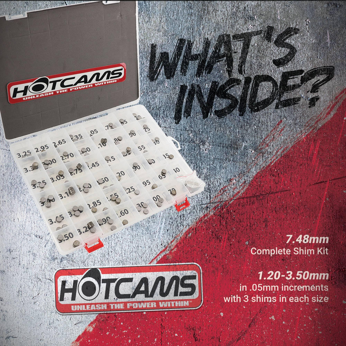 Hot Cams stack of shims side profile showing consistent thickness and forged 4140 steel durability