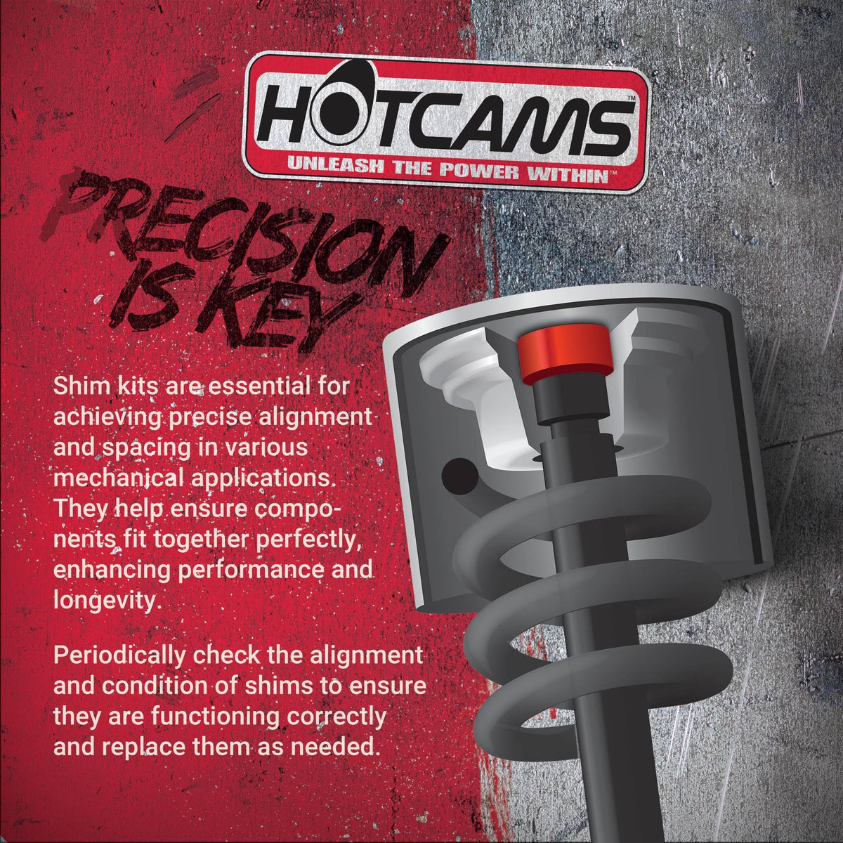 Hot Cams arranged shims showing full 1.72–2.60 mm thickness range