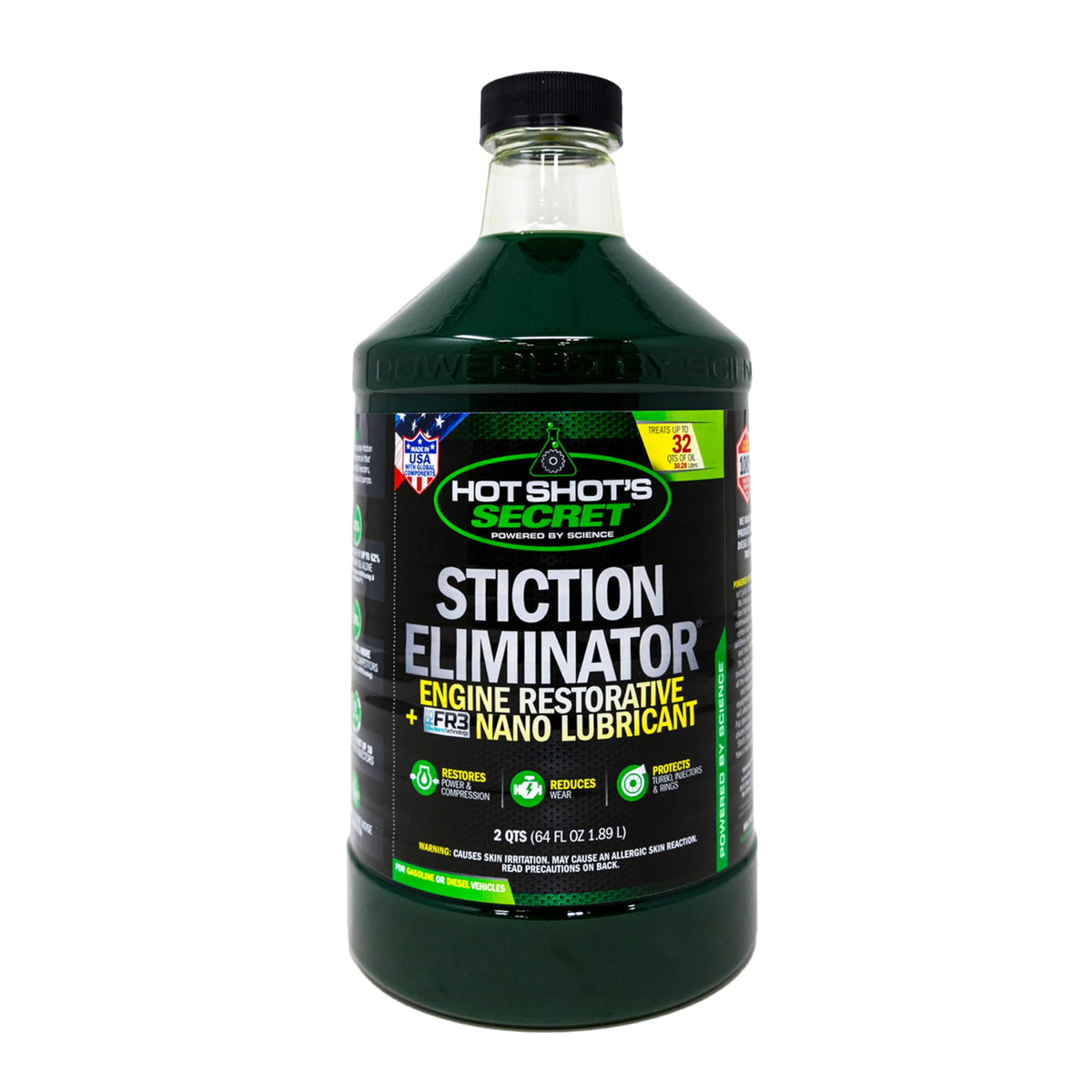 Hot Shot's Secret 64 oz front bottle showing product and benefit of injector recovery