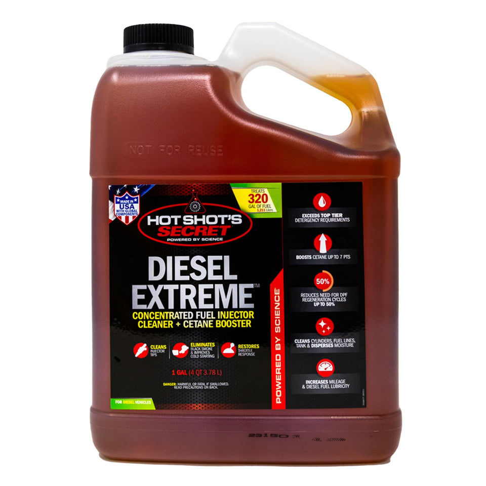 Hot Shot's Secret front packaging showing gallon bottle and clear product benefits