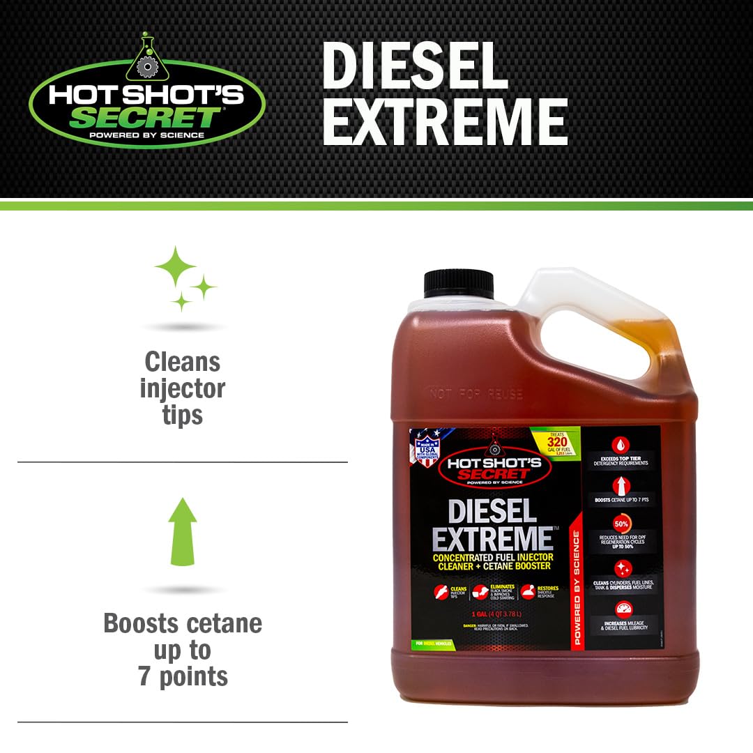 Hot Shot's Secret label close-up highlighting dosing and cleaning features