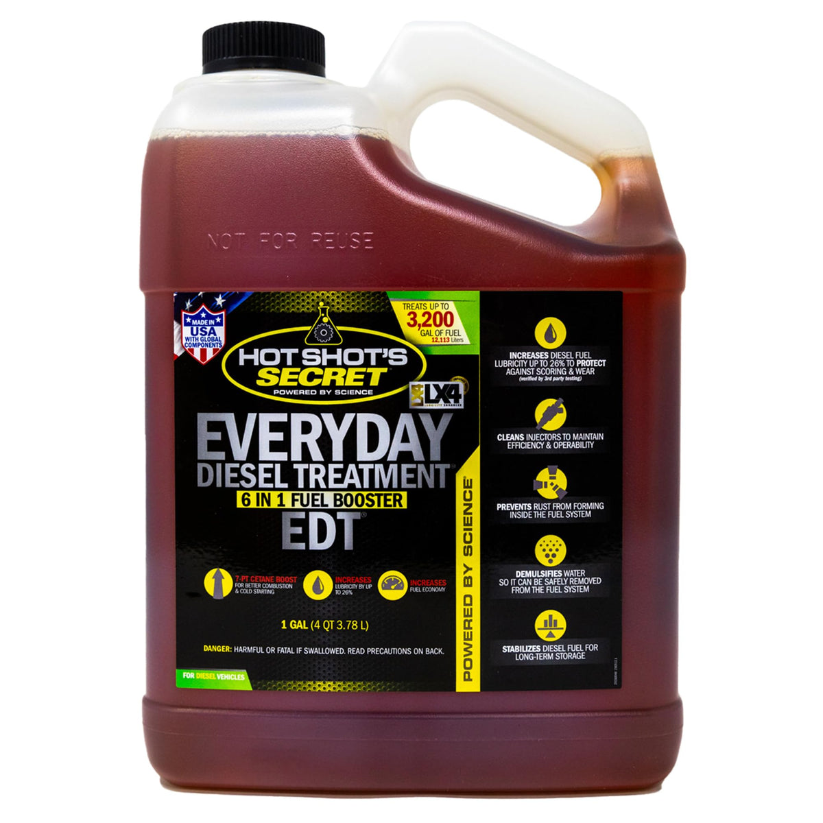 Hot Shot's Secret EDT front view of one gallon bottle showing label and size benefit