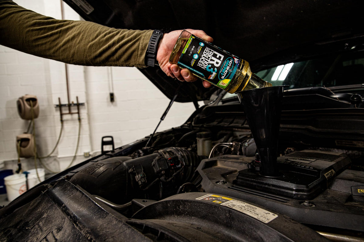 Hot Shot's Secret FR3 close-up label displaying friction reduction claims and directions