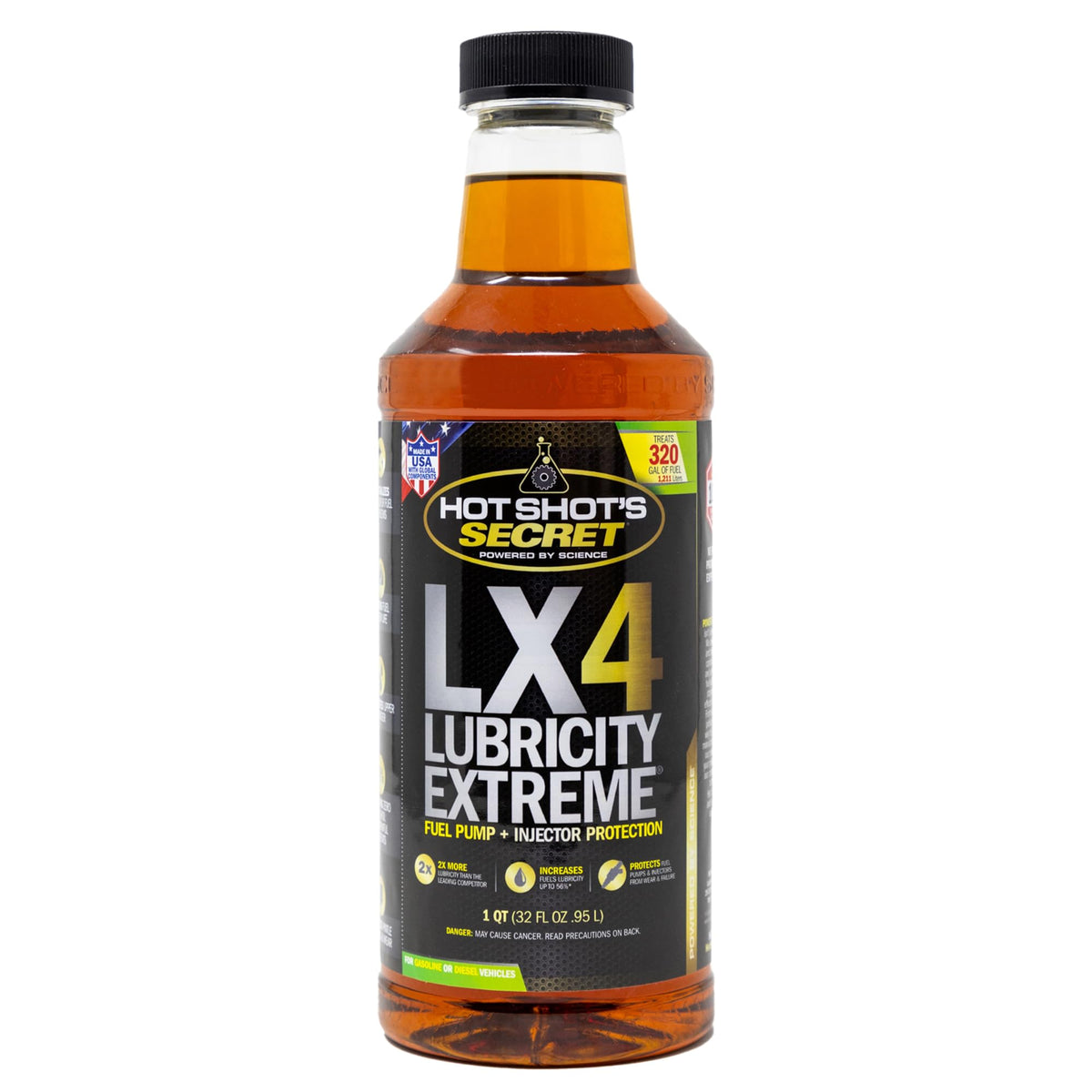 Hot Shot's Secret front label showing LX4 features and clear product branding protecting engines