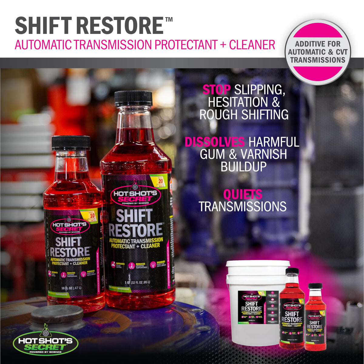 Hot Shot's Secret pouring additive into transmission for smoother shifting
