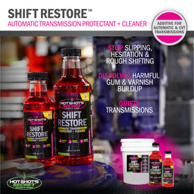 Hot Shot's Secret pouring additive into transmission for smoother shifting