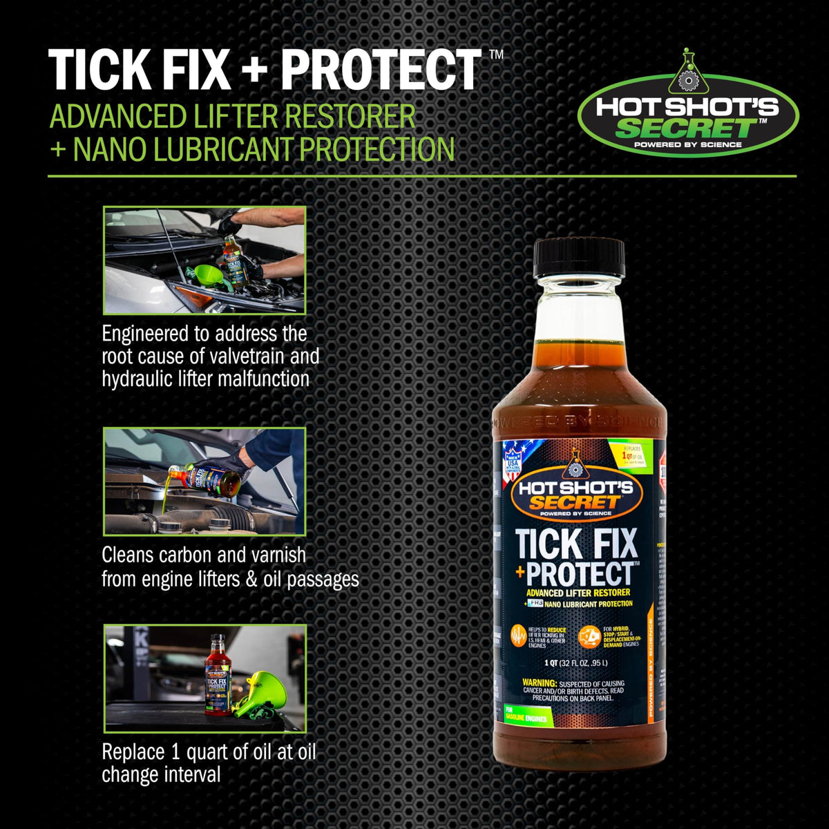 Hot Shot's Secret pouring additive into oil filler demonstrating easy dosing