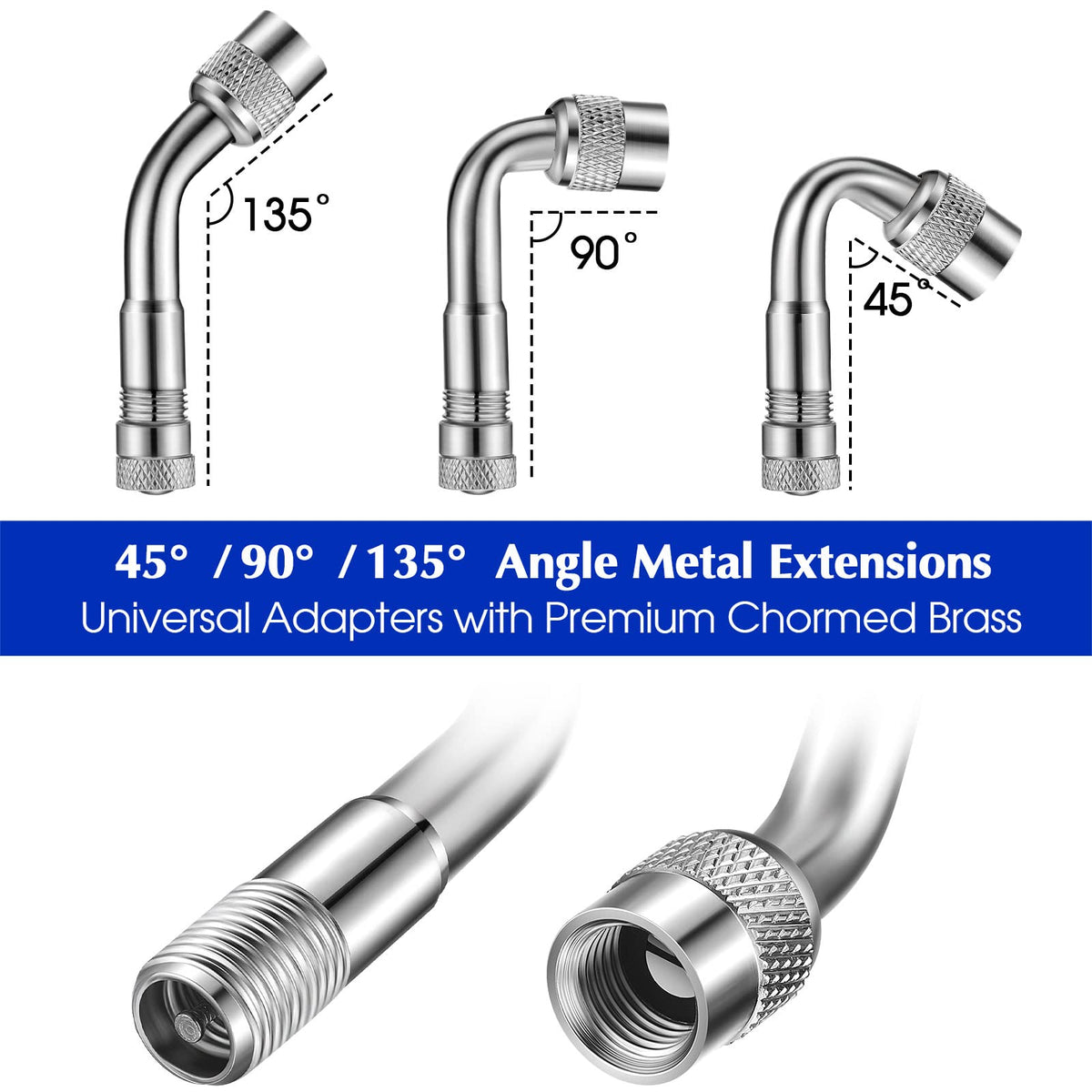 Hotop brass angle adapters detail showing polished durable threads