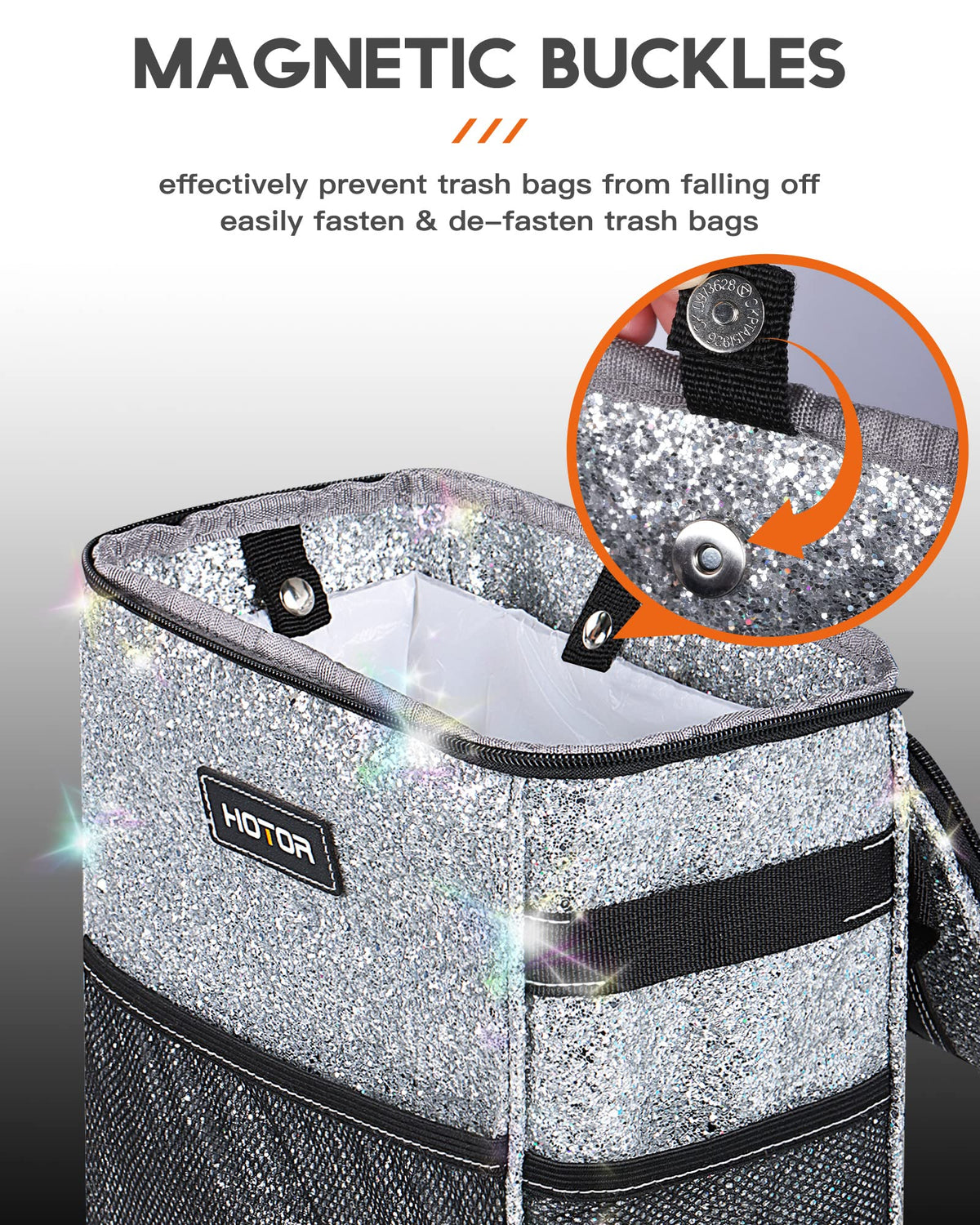 HOTOR close-up of magnetic snaps for fast bag replacement