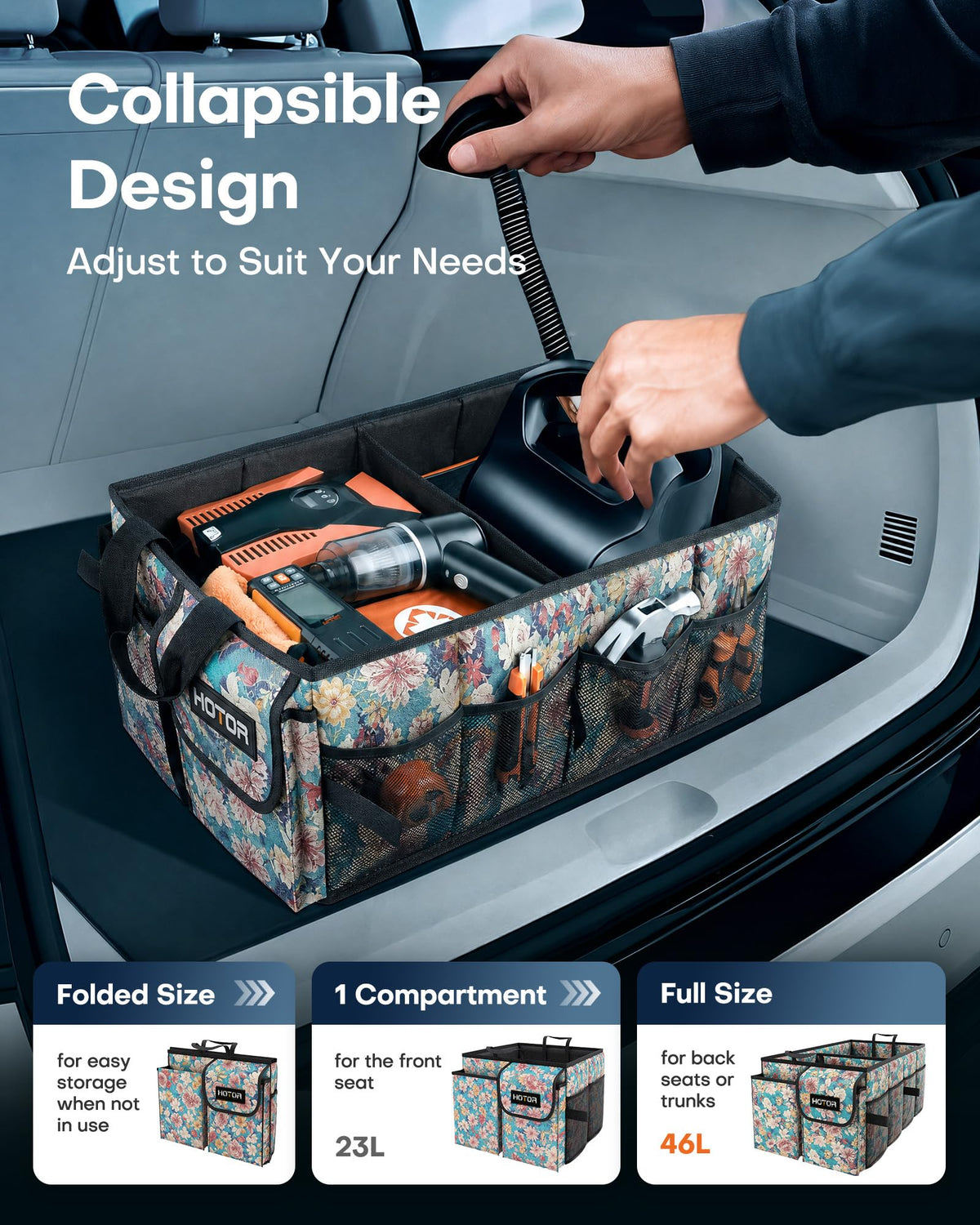 HOTOR folded flat showing compact storage and space-saving benefit