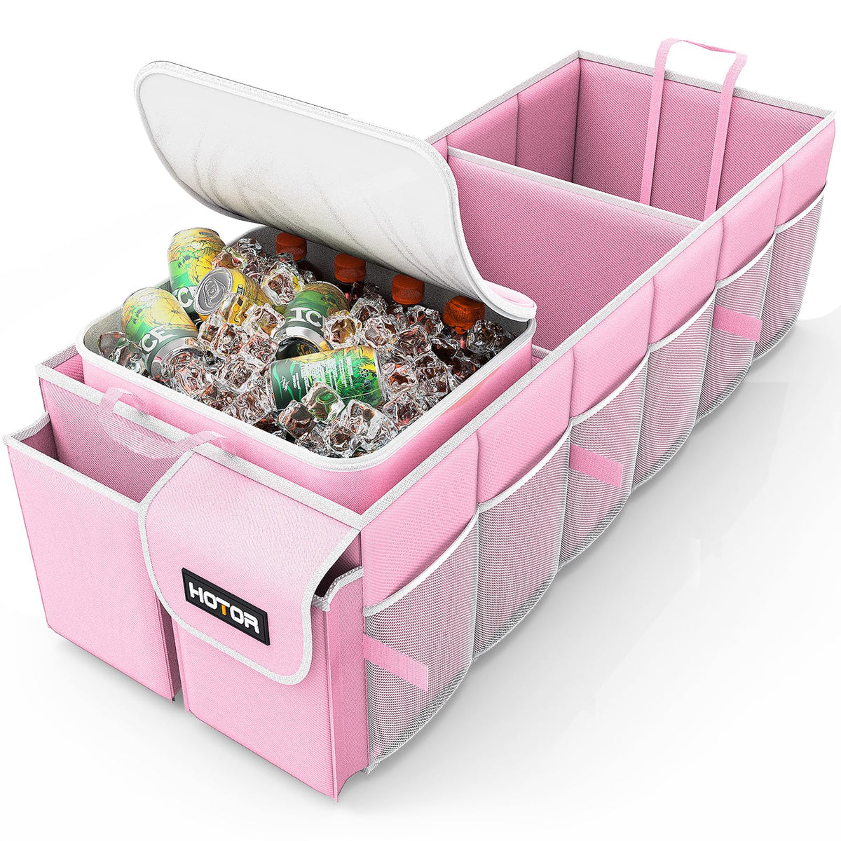 HOTOR front view open showing compartments and organized storage benefit