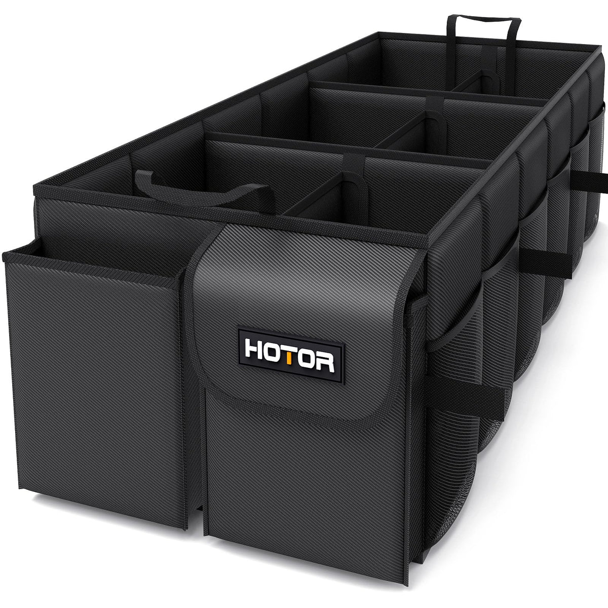 HOTOR front view of organizer showing compartments and neat storage benefit
