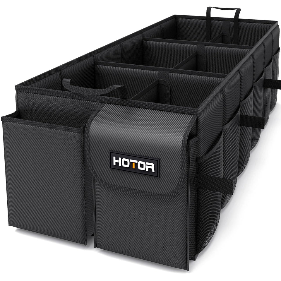 HOTOR front view of organizer showing compartments and neat storage benefit