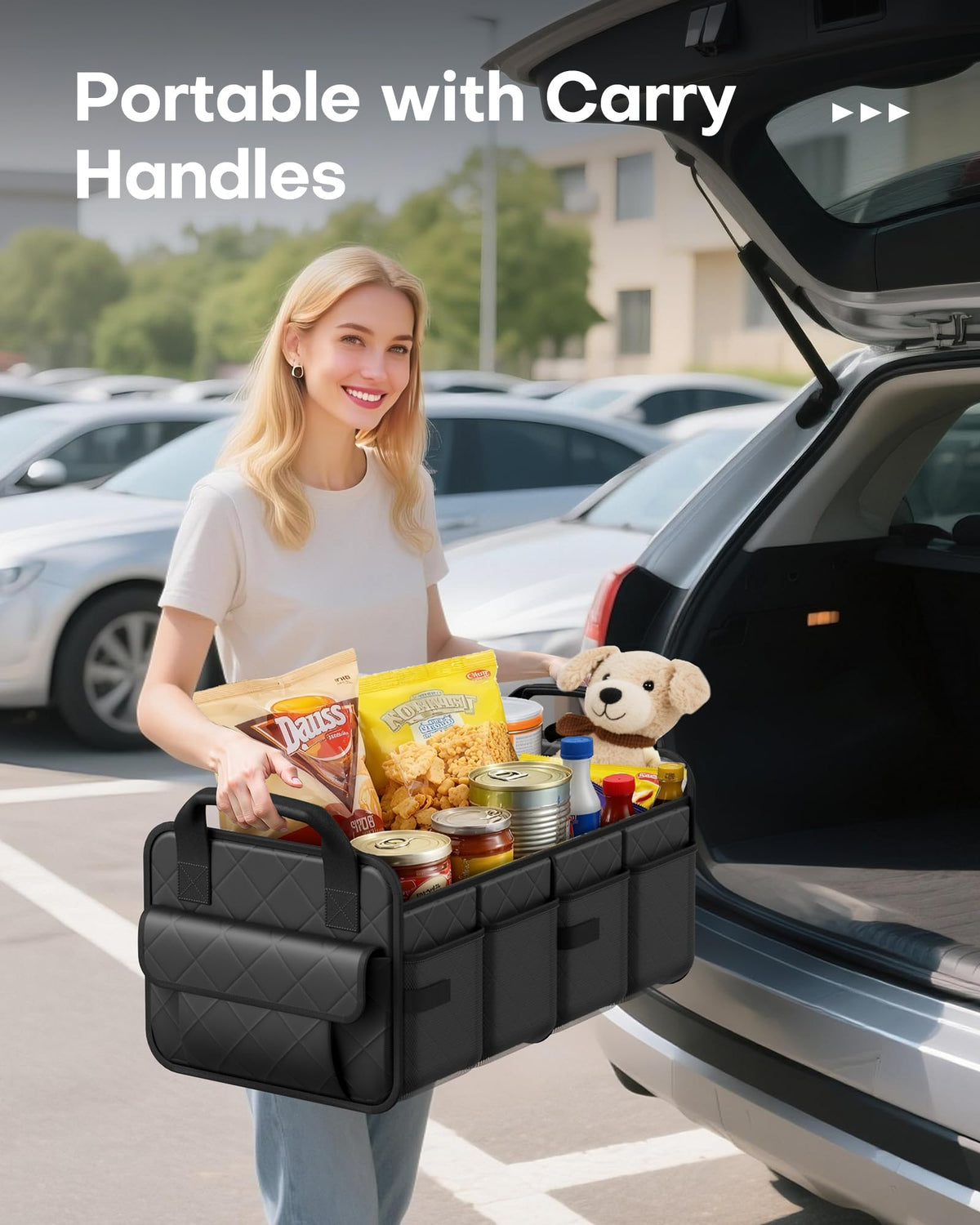 HOTOR installed in SUV trunk showing stable placement and organized cargo