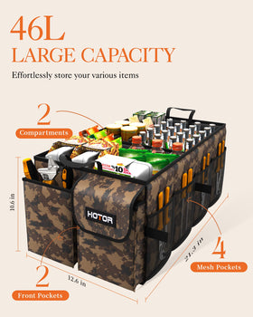 HOTOR organizer placed in SUV trunk with groceries showing easy-access convenience