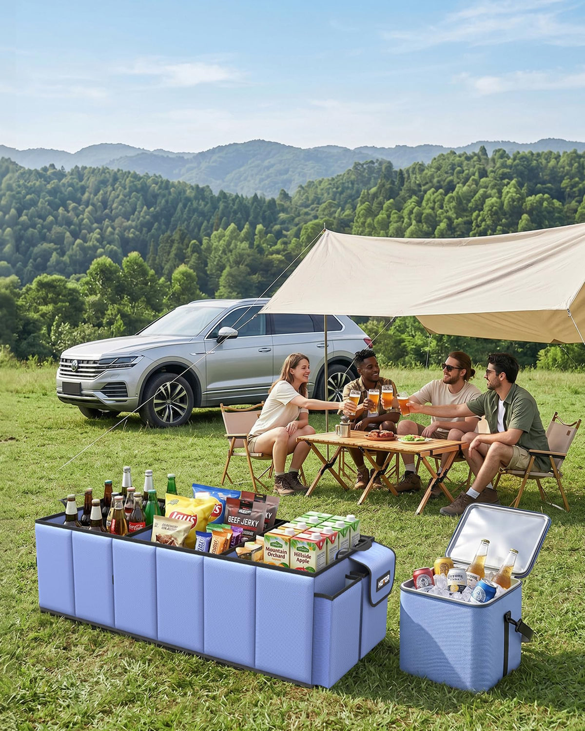 HOTOR trunk scene with cooler open demonstrating easy access and chilled storage