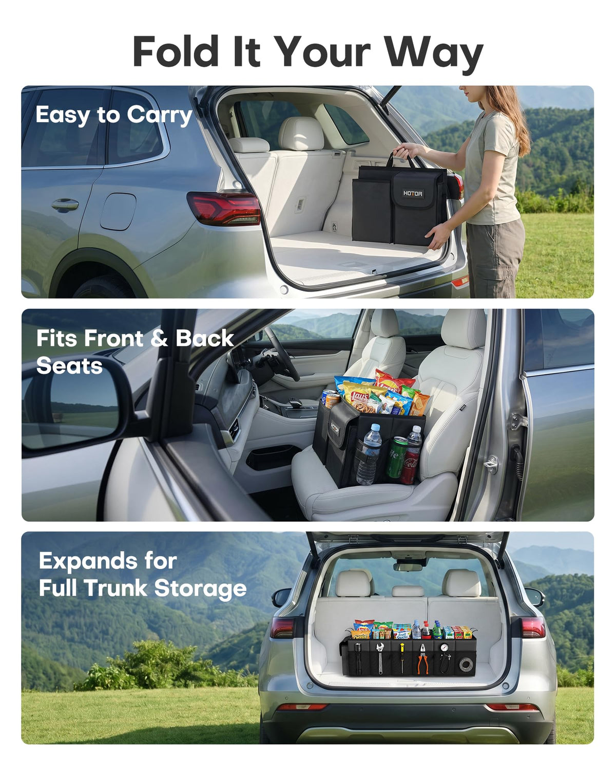 HOTOR installed in SUV trunk showing stable placement and space savings