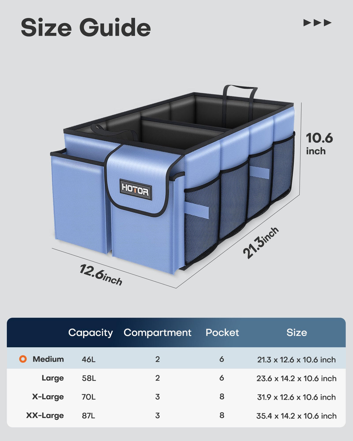 HOTOR inside compartments top view demonstrating separated cargo organization